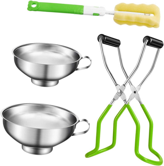 Complete Canning Supplies Set with Safe Lifter, Non-Slip Funnel, and Brush for Home Canning