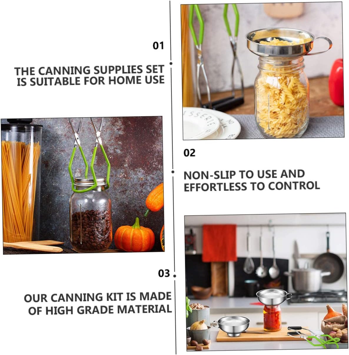 Complete Canning Supplies Set with Safe Lifter, Non-Slip Funnel, and Brush for Home Canning