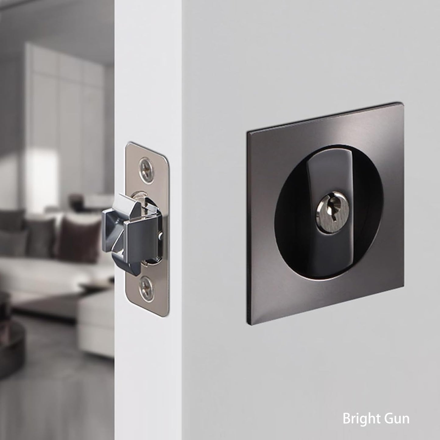 Contemporary Donatay Pocket Door Lock with Key - 2 3/8" Backset, Recessed 2 Sided, Invisible Hardware, for 1 3/8” to 2 3/16” Thickness Door