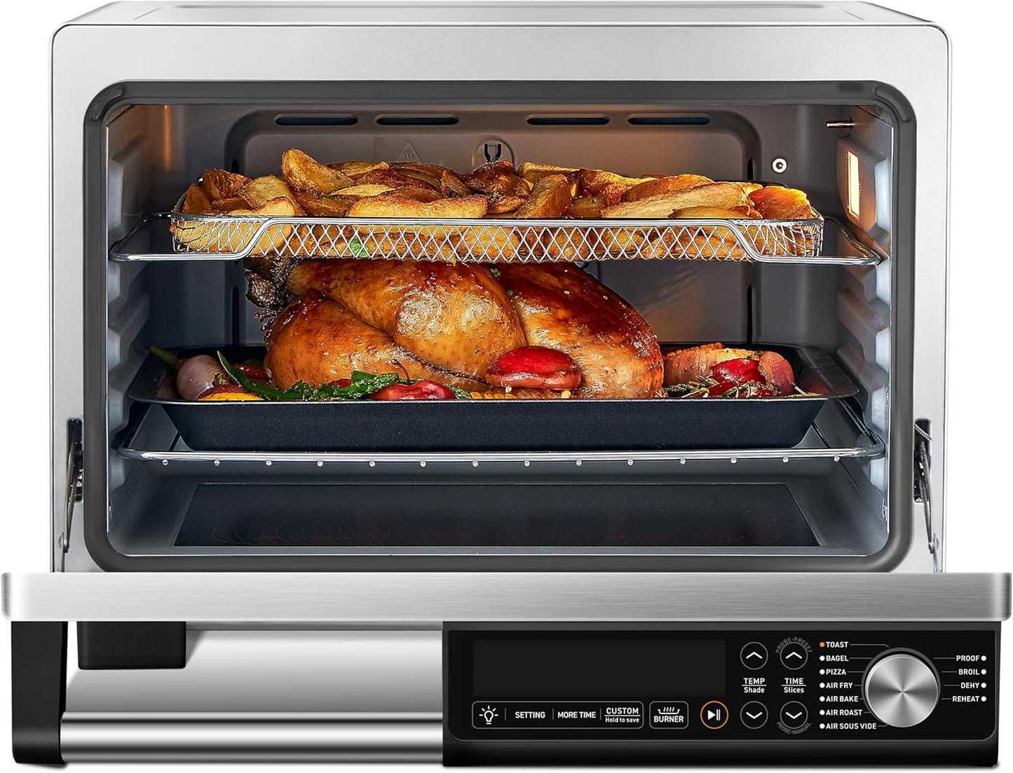COSORI 11-in-1 Ceramic Air Fryer Toaster Oven Combo, 26Qt, Easy Cleanup, Stainless Steel, Burner Function, 5 Accessories & Recipes