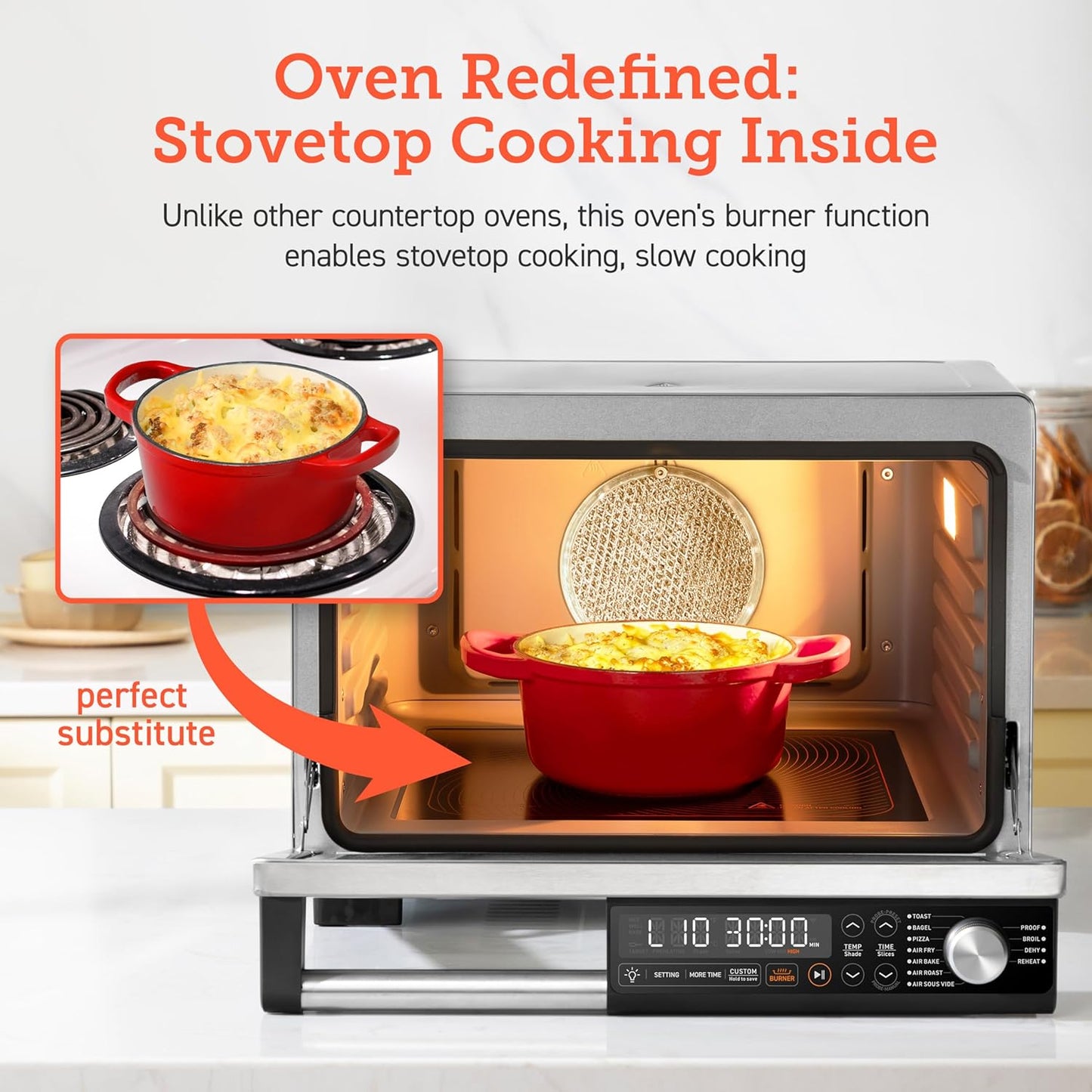 COSORI 11-in-1 Ceramic Air Fryer Toaster Oven Combo, 26Qt, Easy Cleanup, Stainless Steel, Burner Function, 5 Accessories & Recipes
