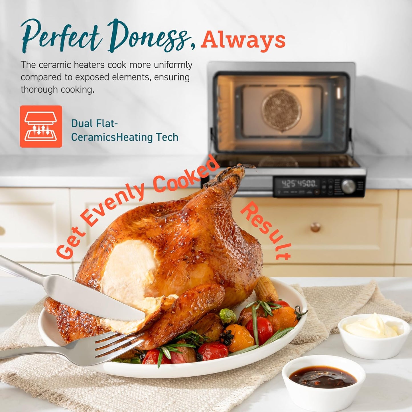 COSORI 11-in-1 Ceramic Air Fryer Toaster Oven Combo, 26Qt, Easy Cleanup, Stainless Steel, Burner Function, 5 Accessories & Recipes