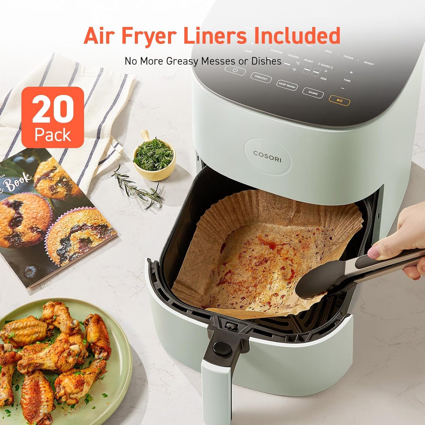COSORI Air Fryer Pro LE 5-Qt Airfryer - 10 Functions, Shake Reminder, 85% Less Oil, Compact Design, 130+ Recipes - Green, Dishwasher Safe