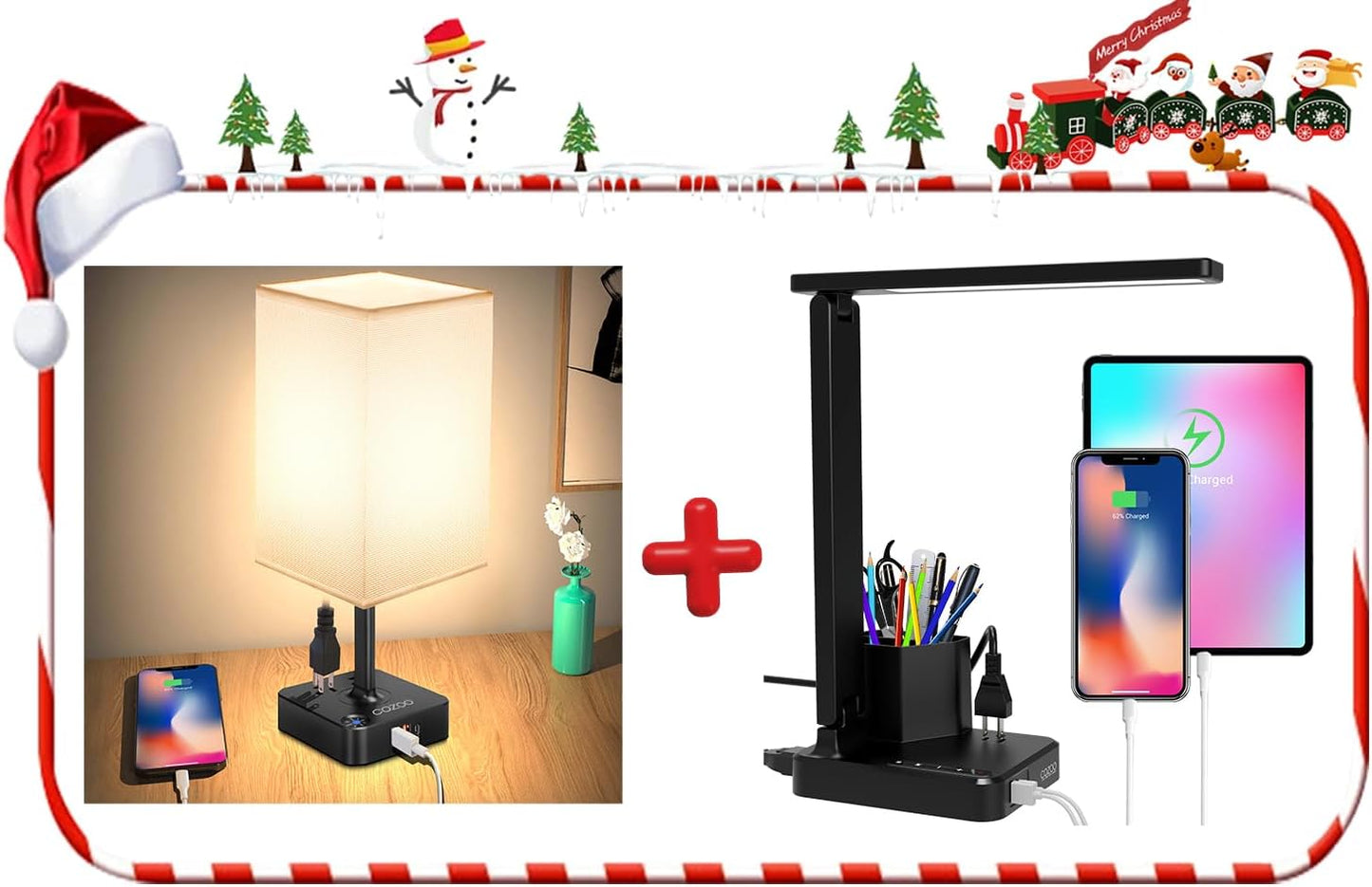 Cozoo Dimmable LED Desk Lamp with 3 USB Charging Ports, 2 Outlets, Pen Holders, 3 Color 3 Brightness Levels, Touch/Memory Function