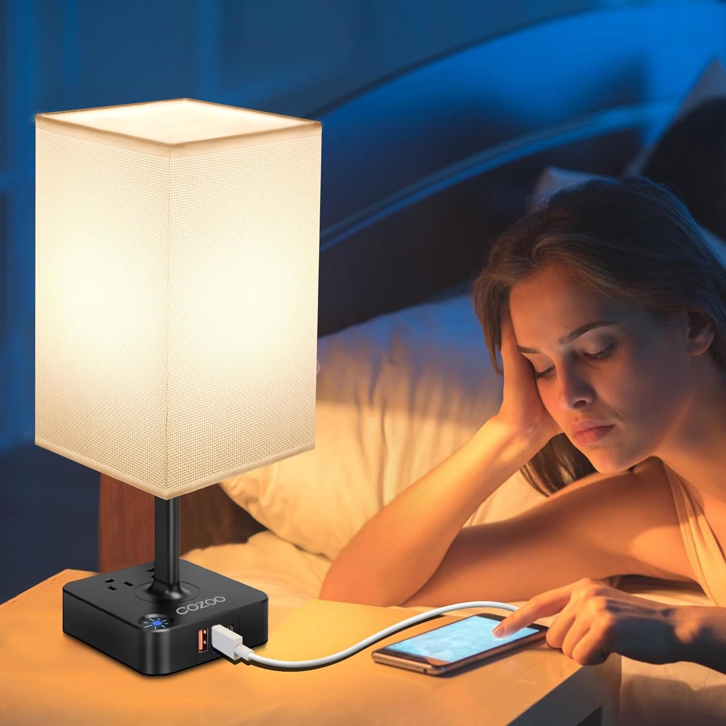 Cozoo Dimmable LED Desk Lamp with 3 USB Charging Ports, 2 Outlets, Pen Holders, 3 Color 3 Brightness Levels, Touch/Memory Function