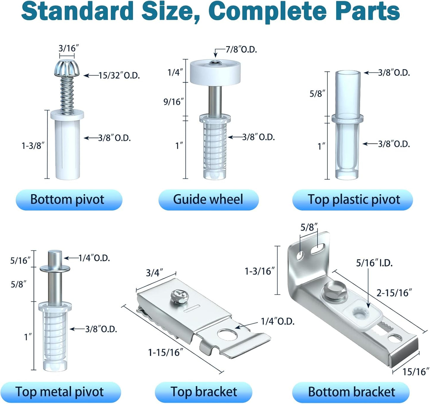 CRANACH Bifold Door Hardware Repair Kit - Includes Top & Bottom Bracket, Pivot, Guides Wheel - 1 Pack - for Bi-fold Doors