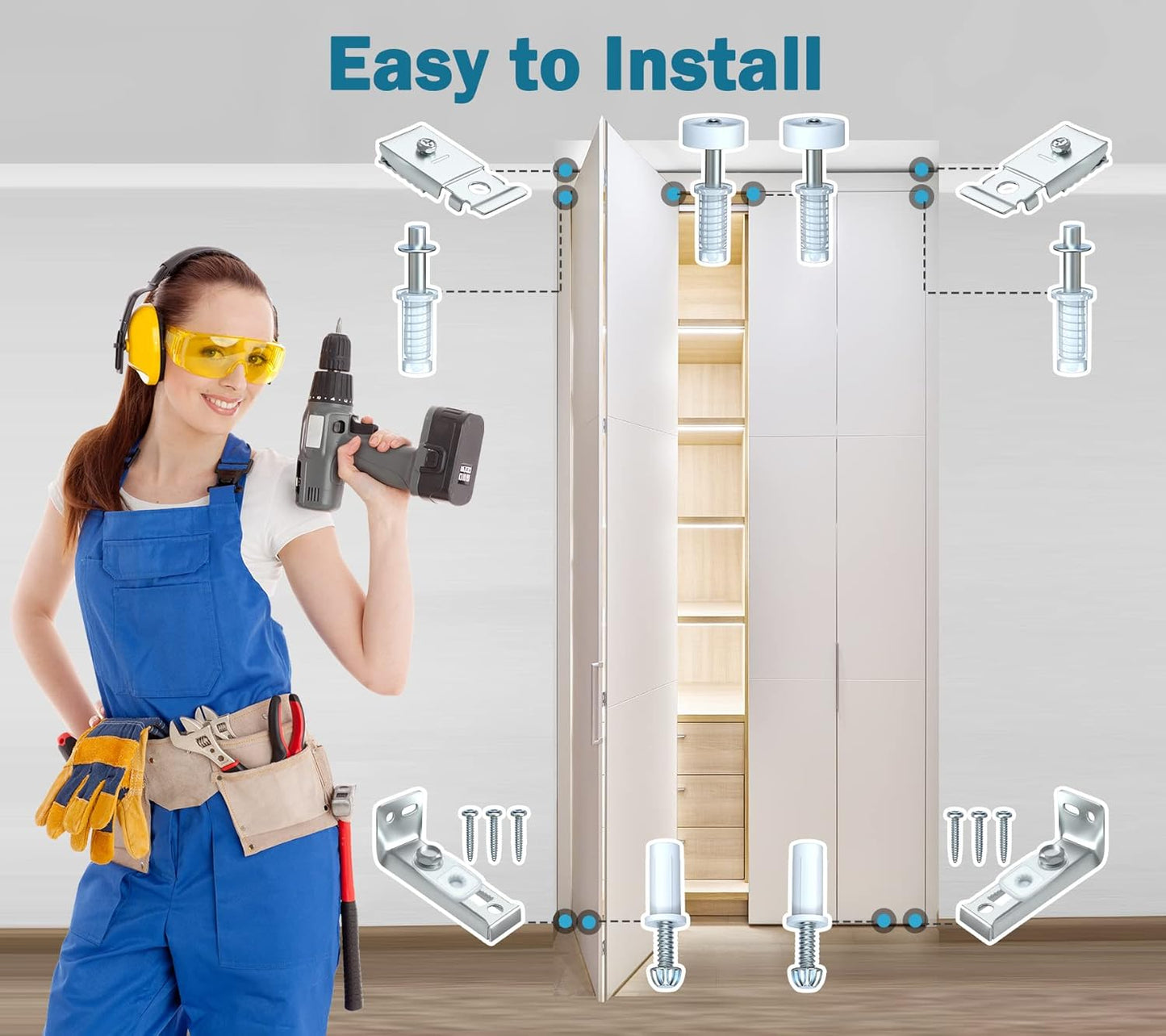 CRANACH Bifold Door Hardware Repair Kit - Includes Top & Bottom Bracket, Pivot, Guides Wheel - 1 Pack - for Bi-fold Doors