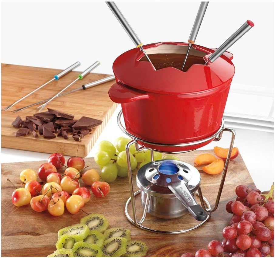 Cuisinart Red Cast Iron Fondue Set with 13 Pieces for Entertaining