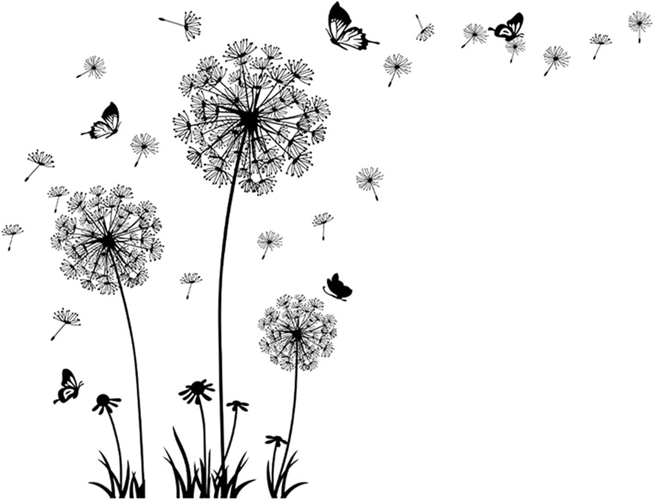 Dandelion Flower Wall Decals Set with Butterflies - Removable Floral Stickers for Bedroom, Office, Living Room - Peel and Stick Wall Art Decor for Bathroom