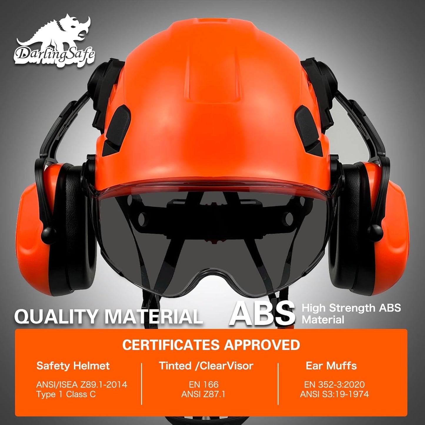 DarlingSafe Vented Safety Helmet with Visor, Ear Muffs, ANSI Z89.1 - Outdoor Work Hard Hat for Construction