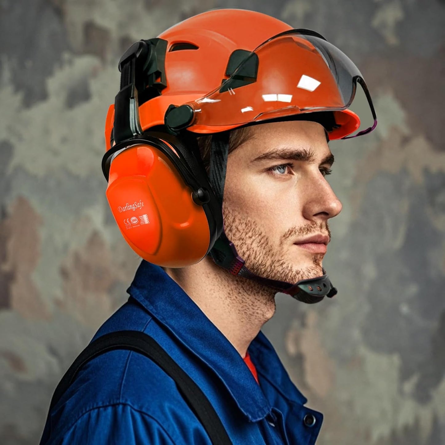 DarlingSafe Vented Safety Helmet with Visor, Ear Muffs, ANSI Z89.1 - Outdoor Work Hard Hat for Construction