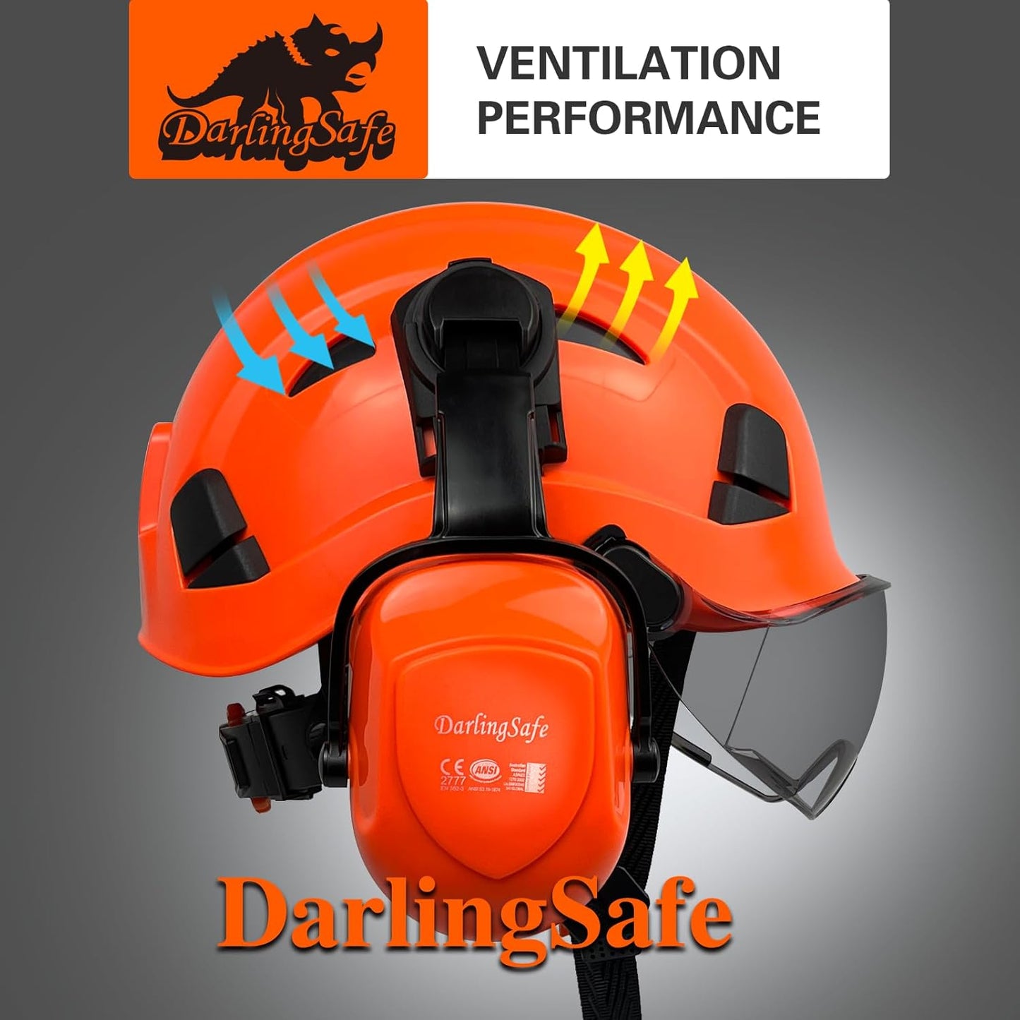 DarlingSafe Vented Safety Helmet with Visor, Ear Muffs, ANSI Z89.1 - Outdoor Work Hard Hat for Construction