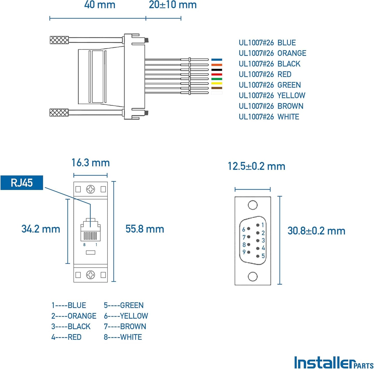 DB9 Female to RJ45 Modular Adapter - Ivory Finish for Easy Installation