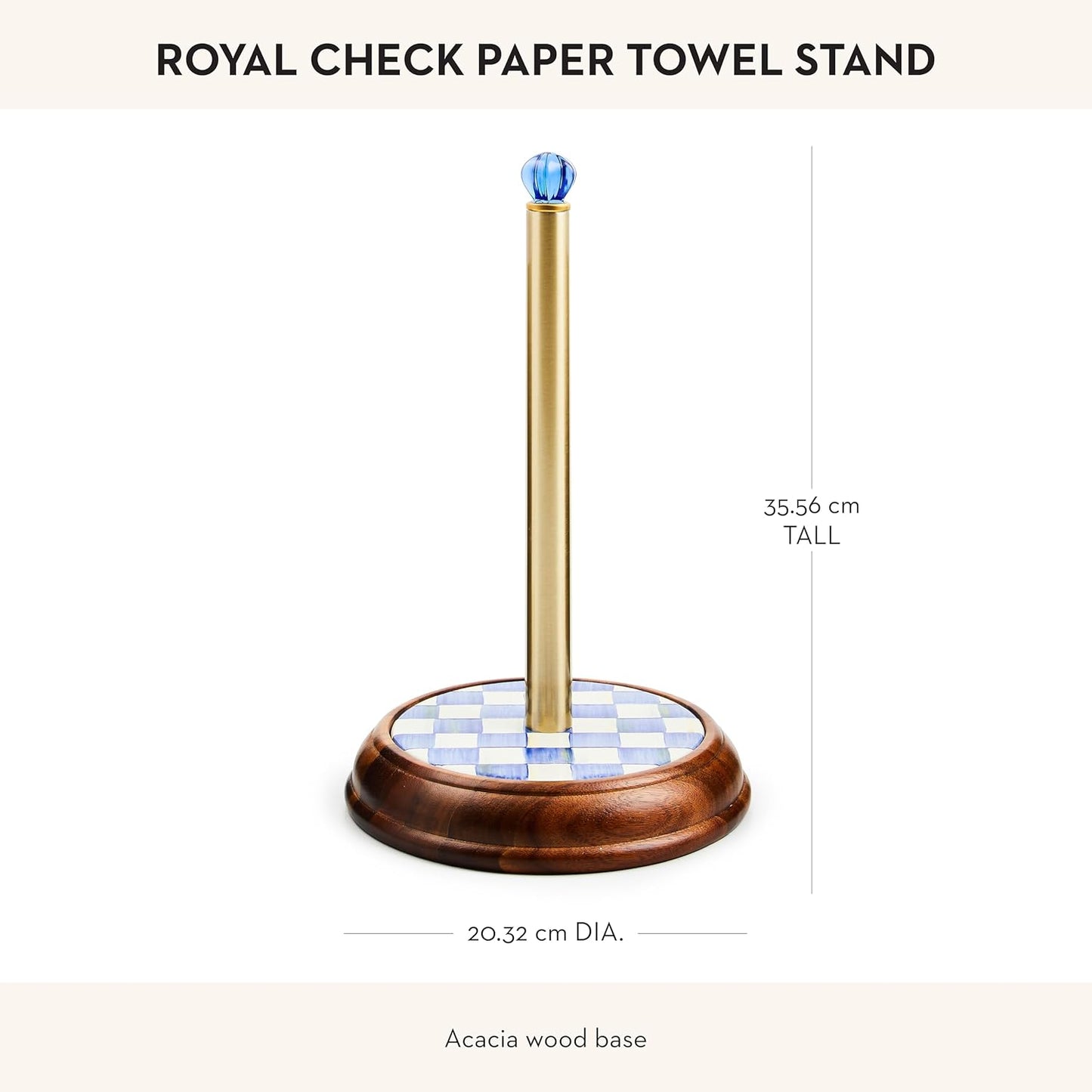 Decorative Blue-and-White Royal Check Wood Paper Towel Holder for Kitchen by MACKENZIE-CHILDS