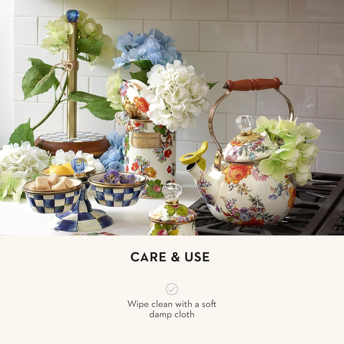 Decorative Blue-and-White Royal Check Wood Paper Towel Holder for Kitchen by MACKENZIE-CHILDS