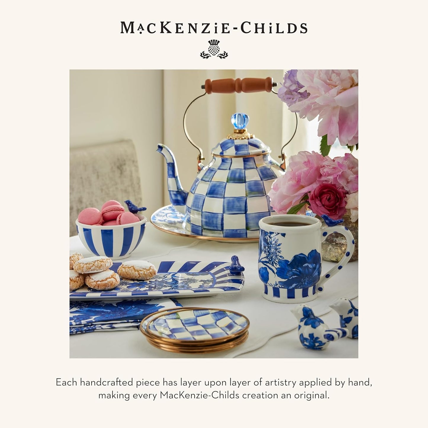 Decorative Blue-and-White Royal Check Wood Paper Towel Holder for Kitchen by MACKENZIE-CHILDS