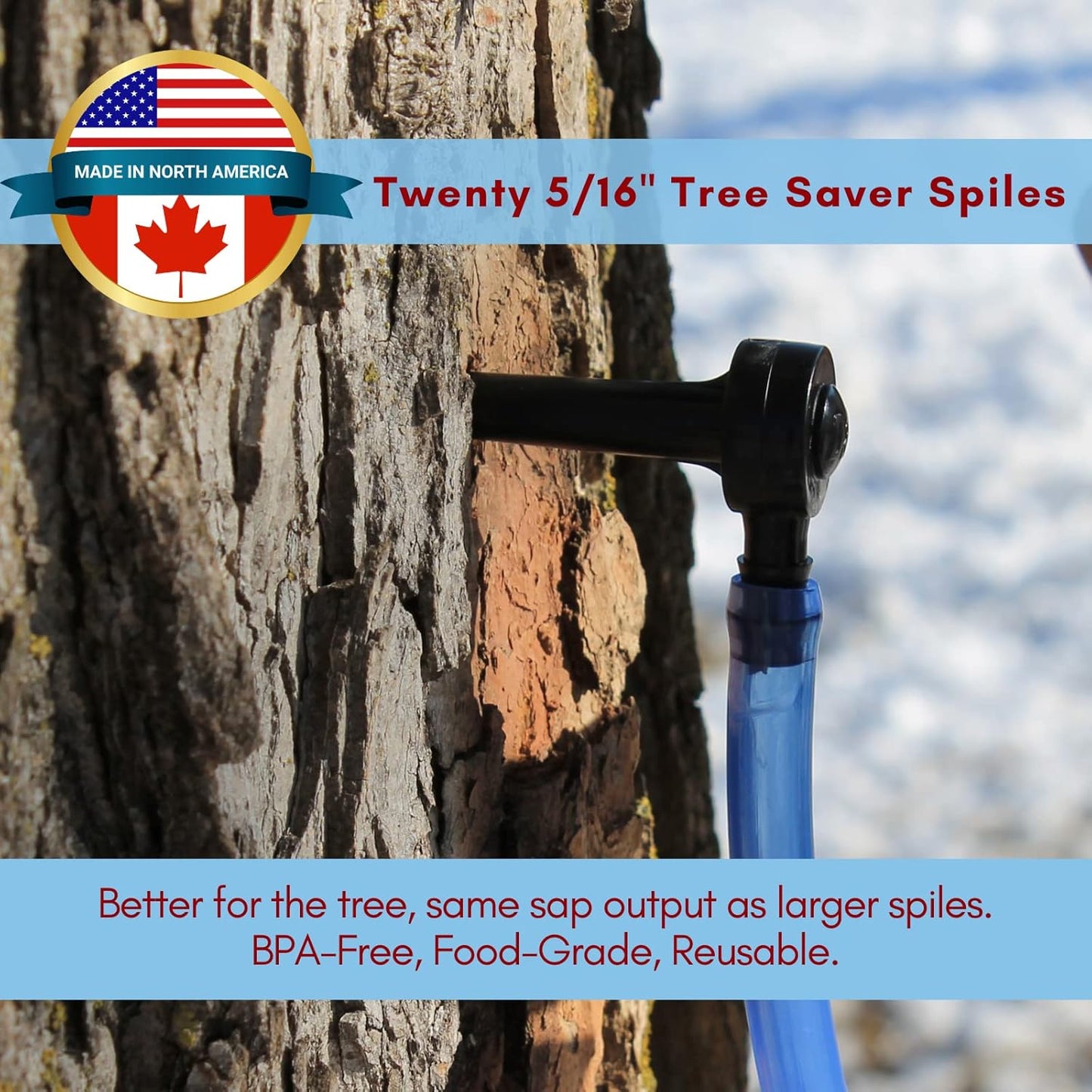 Deluxe Maple Syrup Tree Tapping Kit - (20) Taps, (20) 3-Foot Tubes, (2) 1-Quart Sap Filters - Dark Blue Tubing - Recipe Cards, Drill Bit, Guide Book