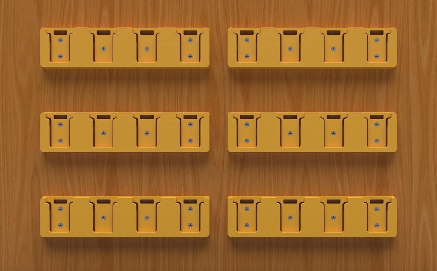 DeWalt 20V Battery Rack Holder for 4 Batteries, Wall Mount Garage Tool Organizer Hook - Yellow (4pc)