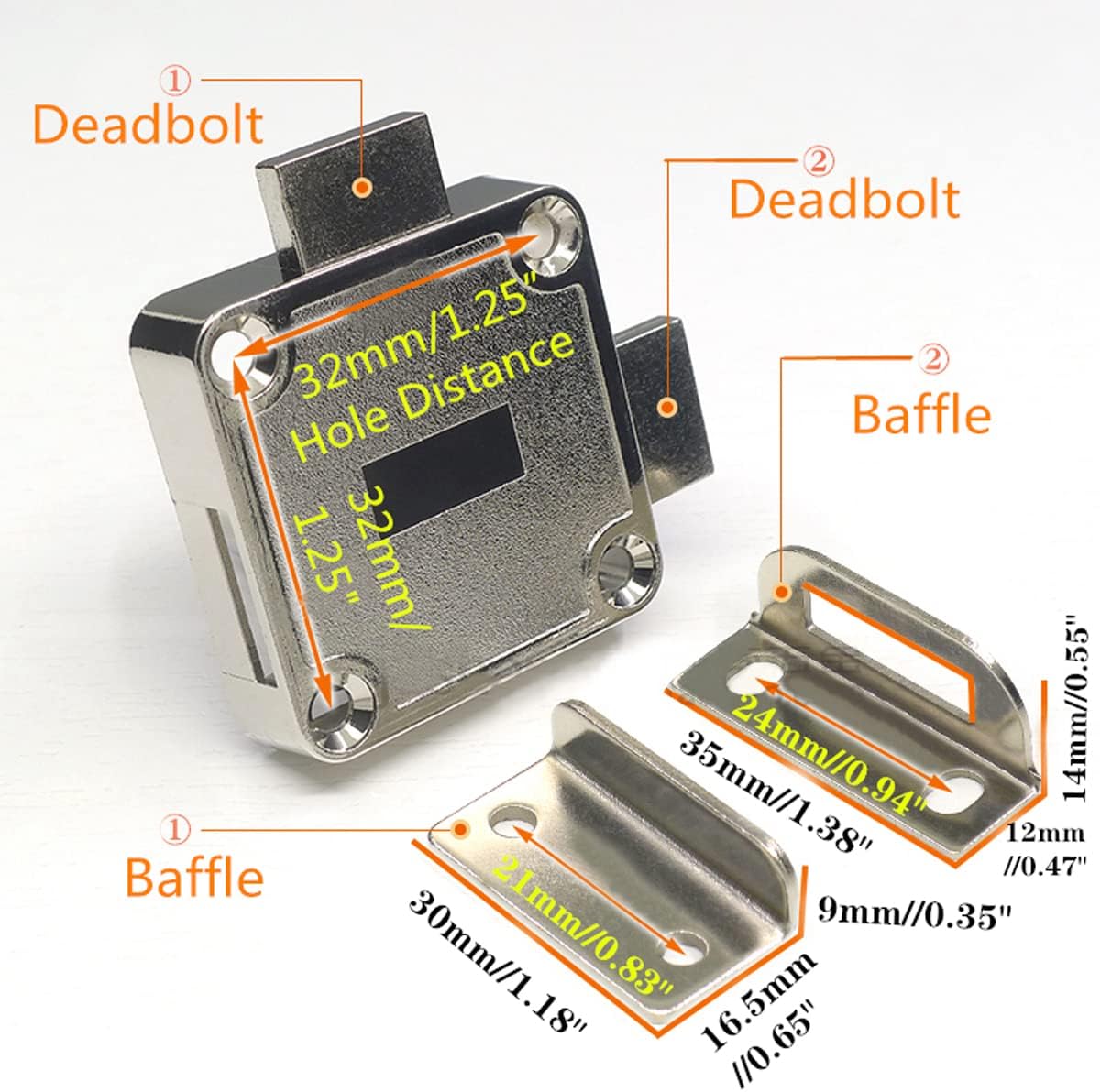Double Door Lock Safety Lock with Keyed Alike Deadbolt for Right Side Door Installation - 3/4" Drilling Diameter - Set of 2
