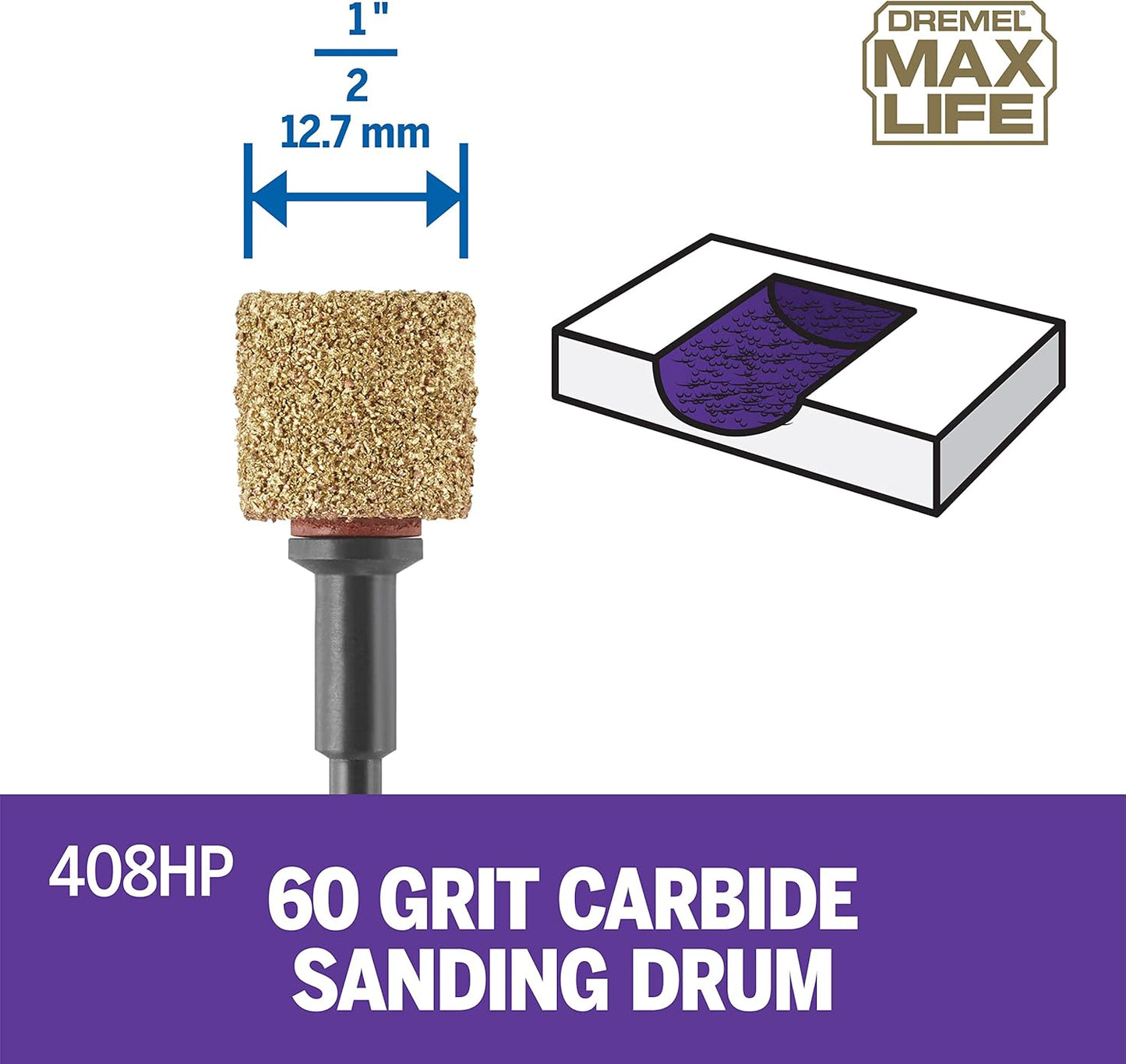 Dremel 408HP Carbide Sanding Drum - 60 Grit, Long-Lasting Rotary Tool Accessory