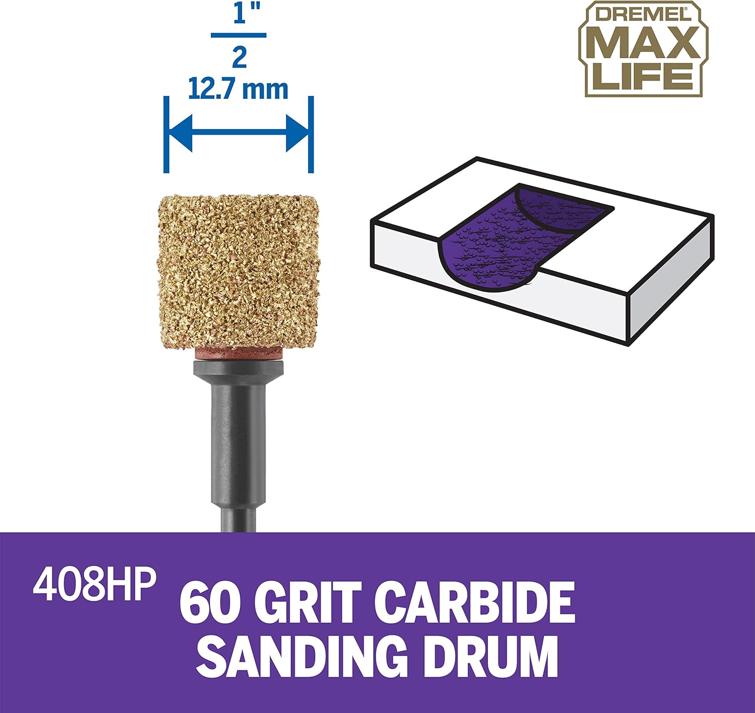 Dremel 408HP Carbide Sanding Drum - 60 Grit, Long-Lasting Rotary Tool Accessory