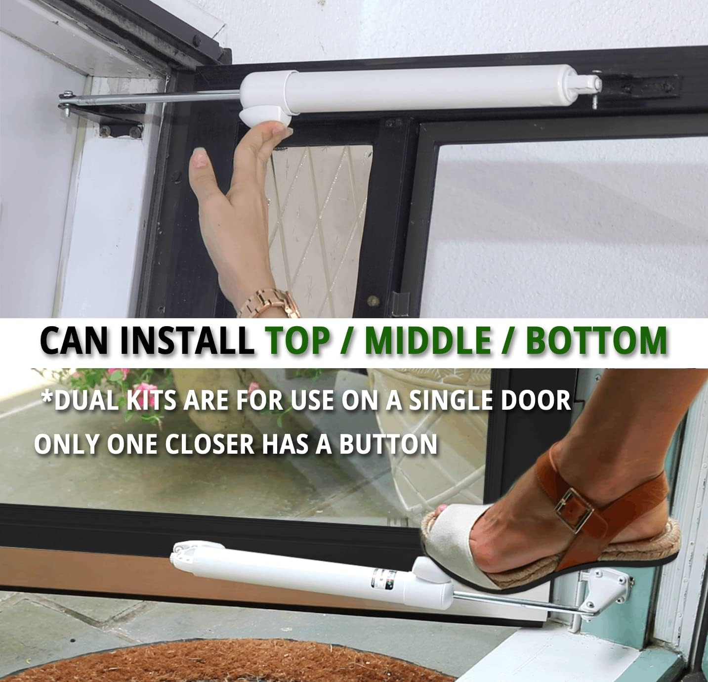 Dual Door Closer System for Medium and Heavy Storm, Screen, & Security Doors - Heavy Duty Touch 'n Hold Smooth - White