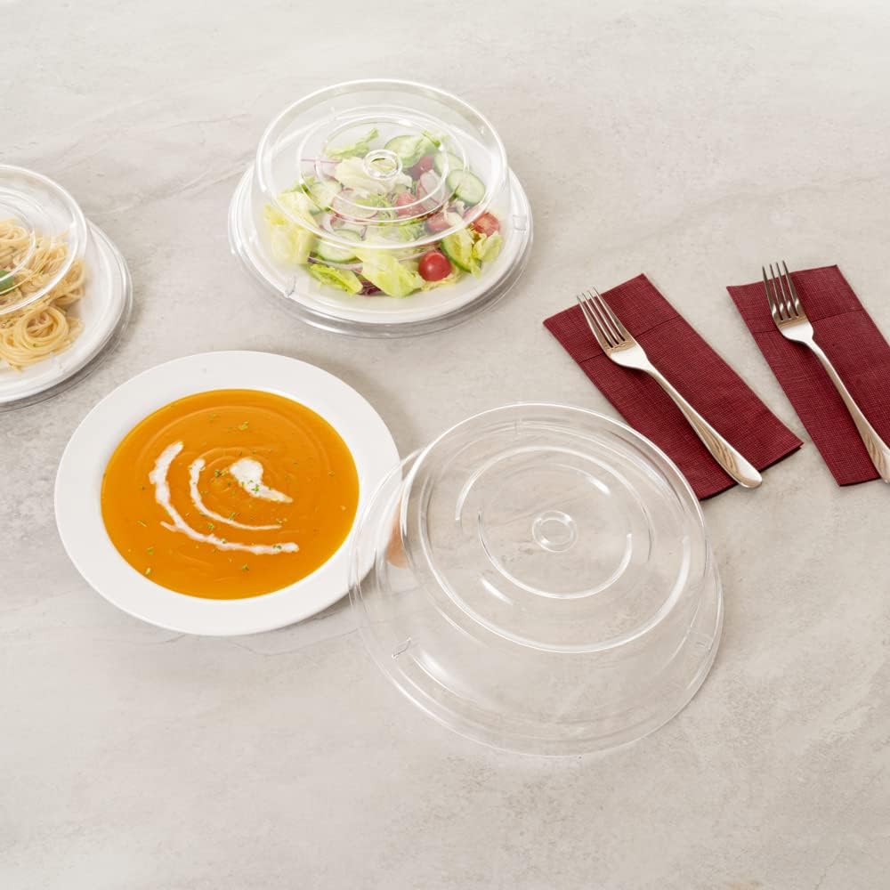 Durable Clear Plastic Cater Tek 10.2 Inch Plate Covers - Set of 10 Shatterproof Dish Covers for 10-Inch Plates - Dishwasher Safe & Heat Resistant up to 210F