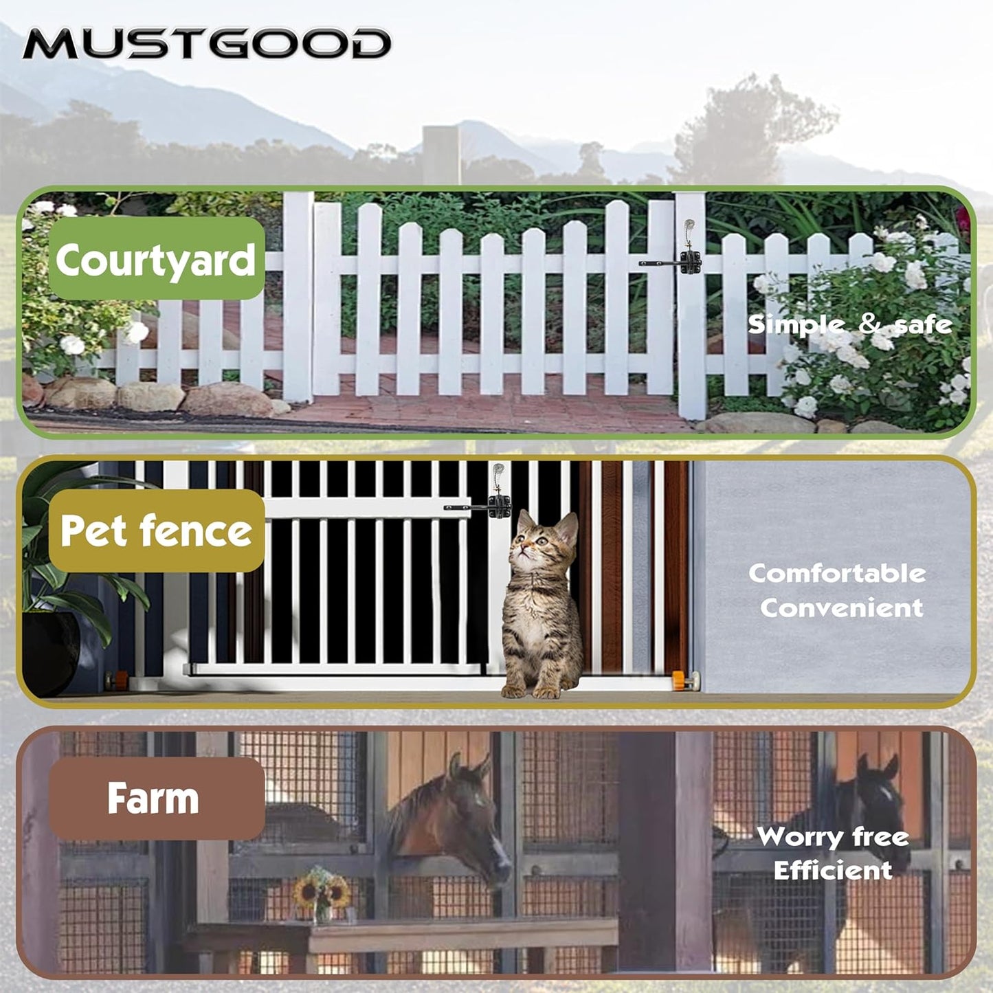 Durable Self-Locking Gate Latch with Stainless Steel Cable Pull for Wood, Vinyl, Aluminum, and Iron Gates