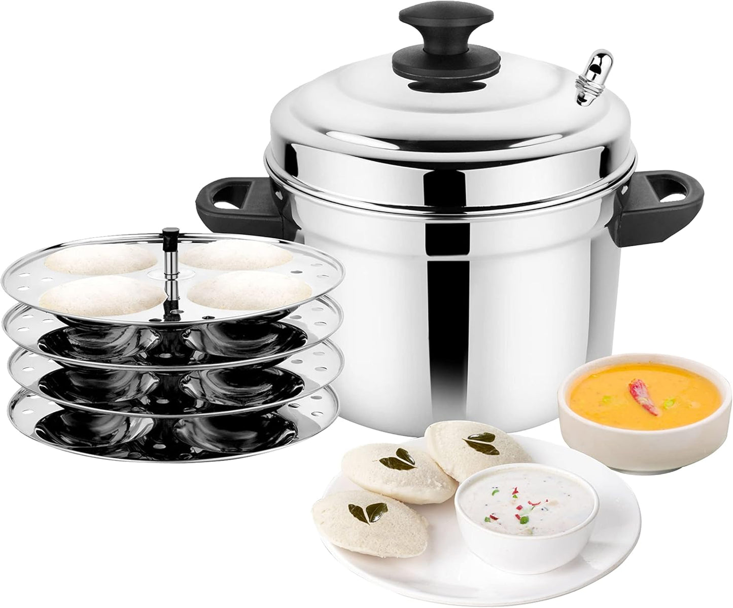 Durable Stainless Steel Idli Maker & Rice Cooker - Fast Heating, 4 Plate Capacity