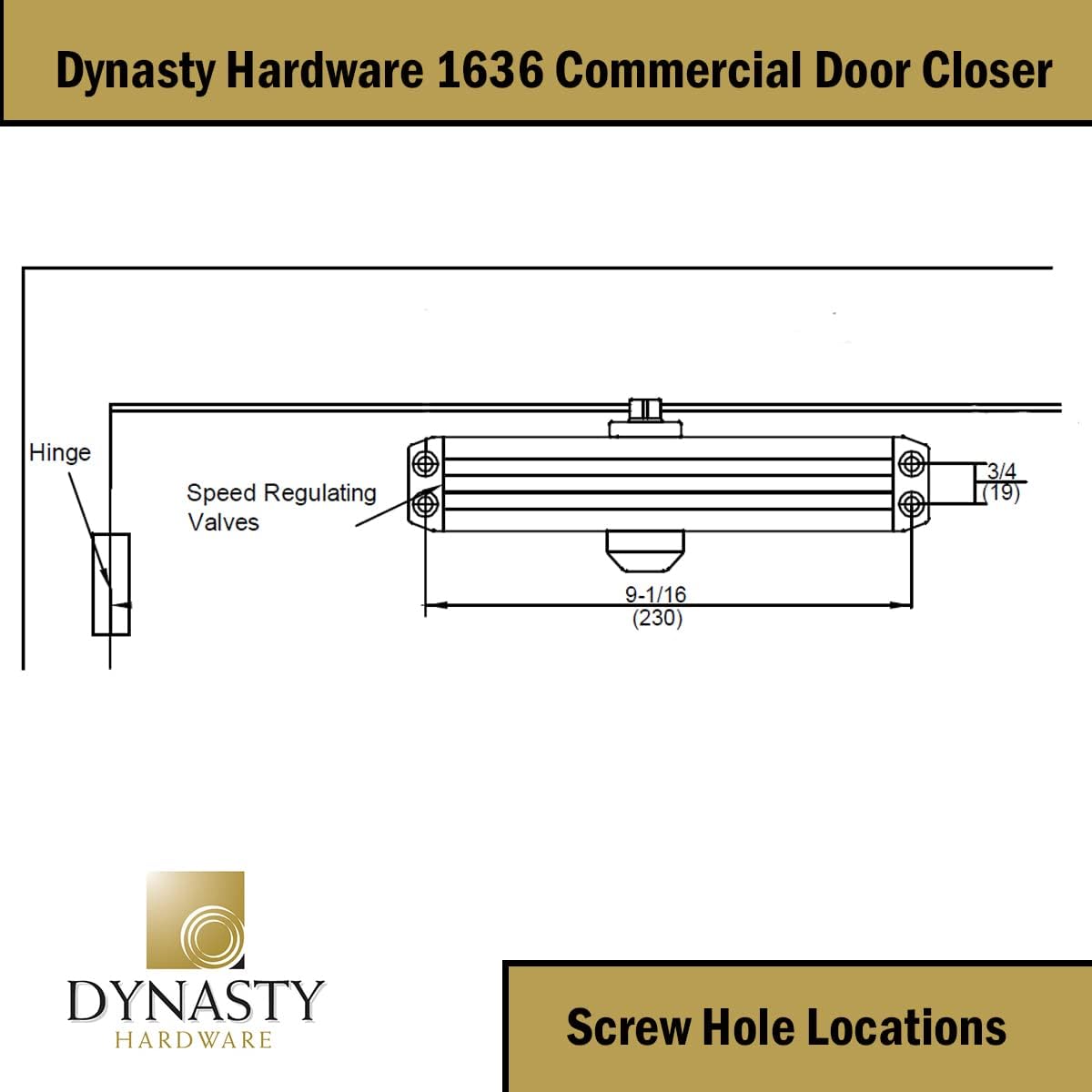 Dynasty Hardware Series 1636 Door Closer - Adjustable Spring Size 3-6, Hydraulic Automatic Closer in Dark Bronze