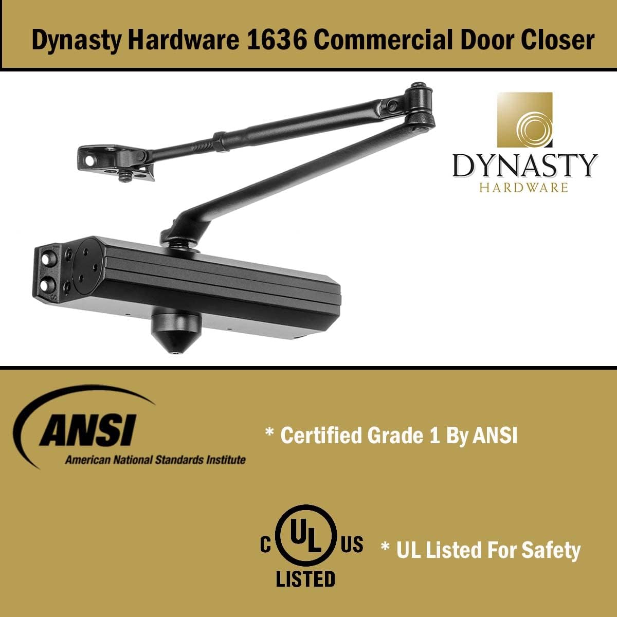 Dynasty Hardware Series 1636 Door Closer - Adjustable Spring Size 3-6, Hydraulic Automatic Closer in Dark Bronze