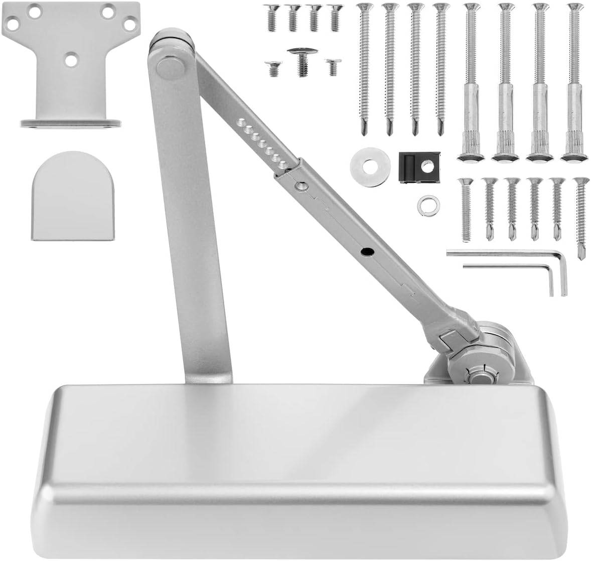 Dynasty Hardware Series 4401 Hold Open Arm Door Closer - Heavy Duty Commercial Grade, ADA Compliant, Adjustable Spring - Sprayed Aluminum Finish