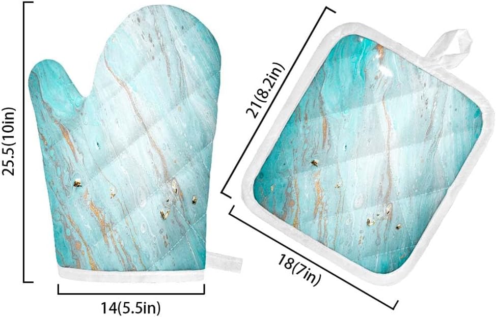 Eastern Technique Oven Mitt and Pot Holder Set - Beautiful Texture Background - Heat Resistant Kitchen Accessories for Cooking, Baking, Grilling, BBQ - Set of 2