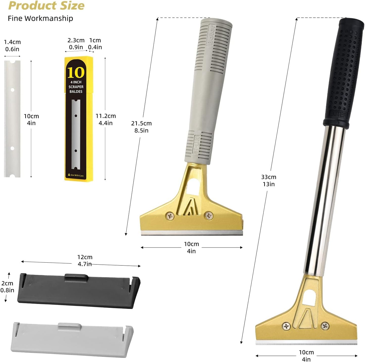 EHDIS 4-inch Glass Scraper Tool with 20 Metal Blades - Ideal for Cleaning Stove Top, Windows, Glass, Tiles, Walls - Razor Blade Scraper for Labels & Adhesive