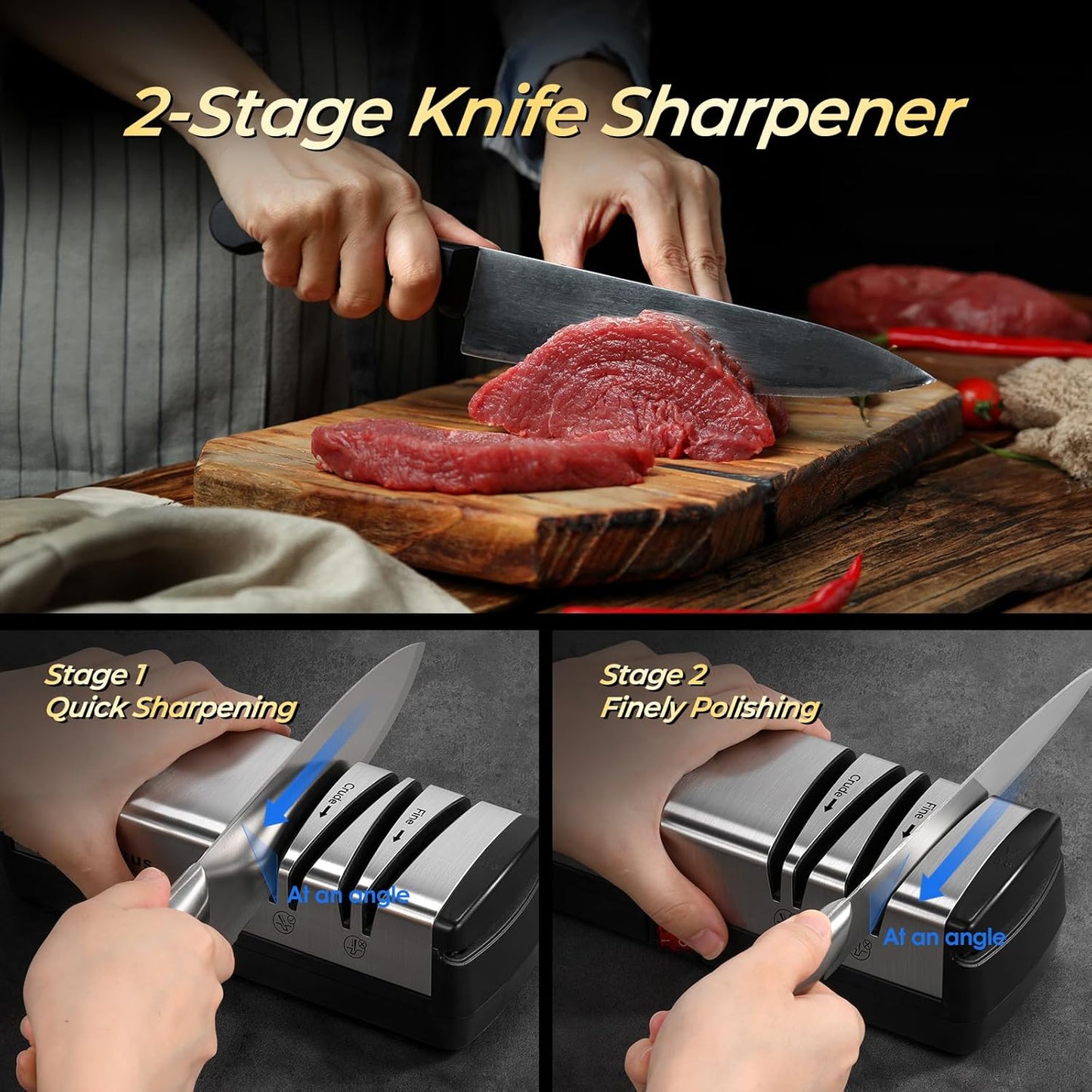 Electric Diamond Abrasives Knife Sharpener for Stainless Steel and Ceramic Knives with Scissors Sharpener - Quick Sharpening & Polishing