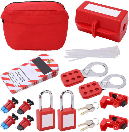 Electrical Circuit Breaker Lockout Tagout Kit with Safety Padlock and Hasps for Industry, Automobile, Chemical, Electric Power
