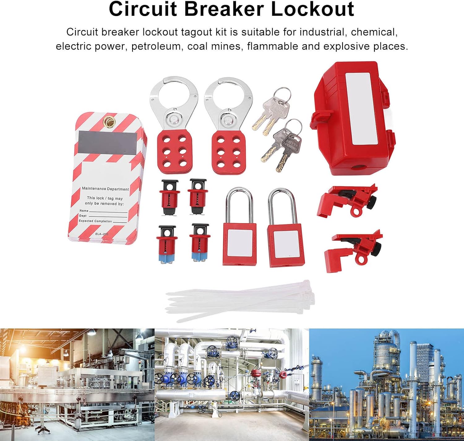 Electrical Circuit Breaker Lockout Tagout Kit with Safety Padlock and Hasps for Industry, Automobile, Chemical, Electric Power