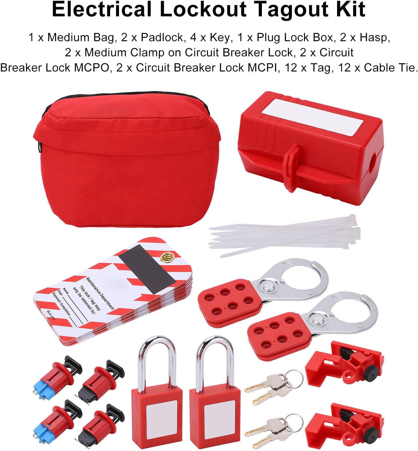 Electrical Circuit Breaker Lockout Tagout Kit with Safety Padlock and Hasps for Industry, Automobile, Chemical, Electric Power