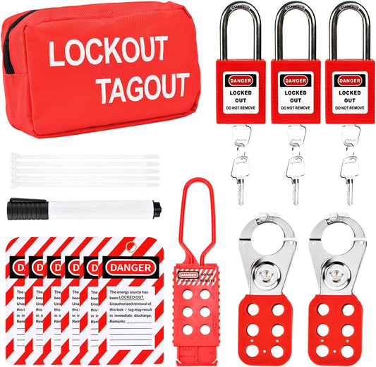 Electrical Lockout Tagout Kit with Group Lockout Hasps, Loto Tags, Padlocks, and Zip Ties for Safe Locking