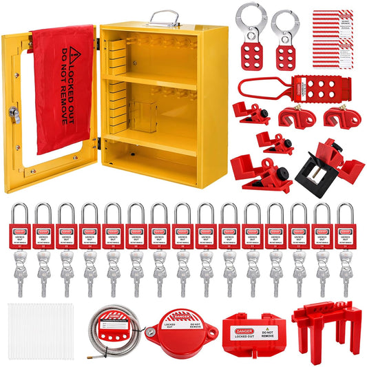 Electrical Safety Lockout Tagout Station with 80 Pieces Kit - Includes Padlock, Hasp, Tags, Ties, Breaker Lock, Valve Lock, Plug Lock, Cable Lock