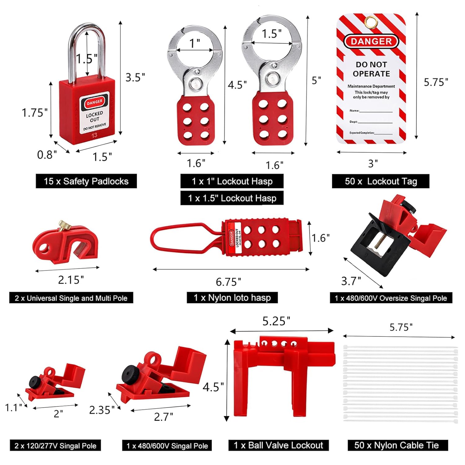 Electrical Safety Lockout Tagout Station with 80 Pieces Kit - Includes Padlock, Hasp, Tags, Ties, Breaker Lock, Valve Lock, Plug Lock, Cable Lock