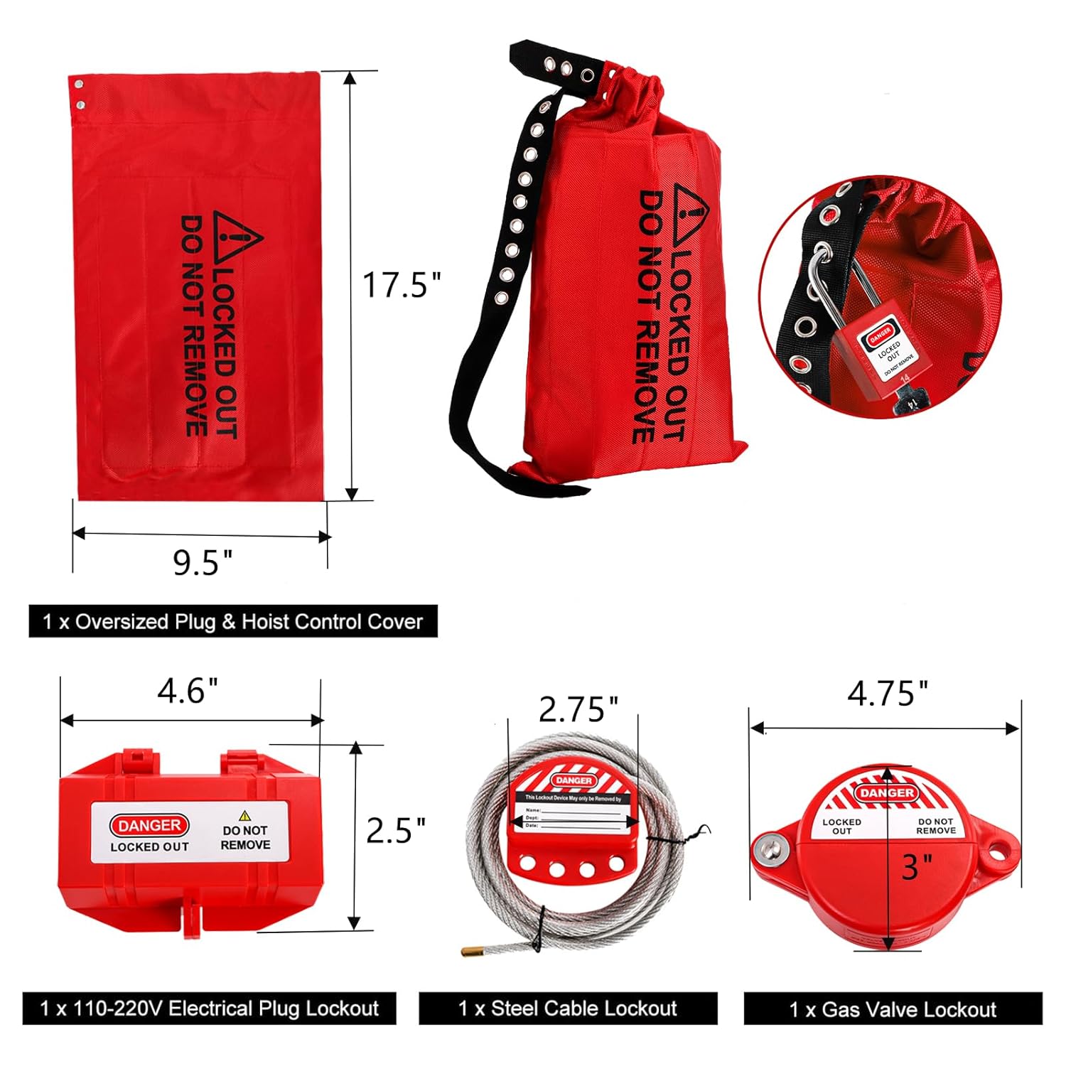 Electrical Safety Lockout Tagout Station with 80 Pieces Kit - Includes Padlock, Hasp, Tags, Ties, Breaker Lock, Valve Lock, Plug Lock, Cable Lock