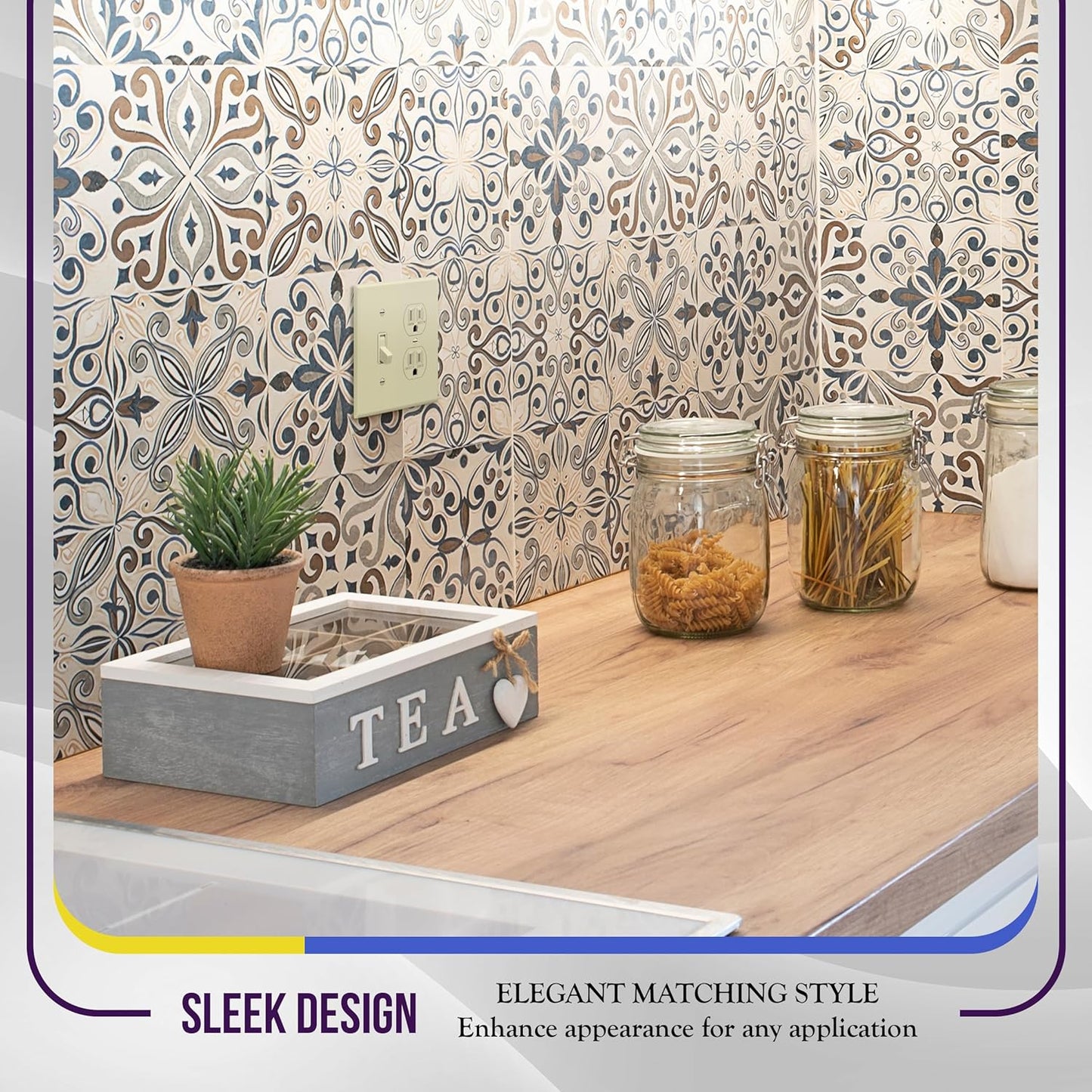 ENERLITES 2-Gang Toggle Light Switch & Duplex Outlet Wall Plate Cover, Ivory, UL Listed