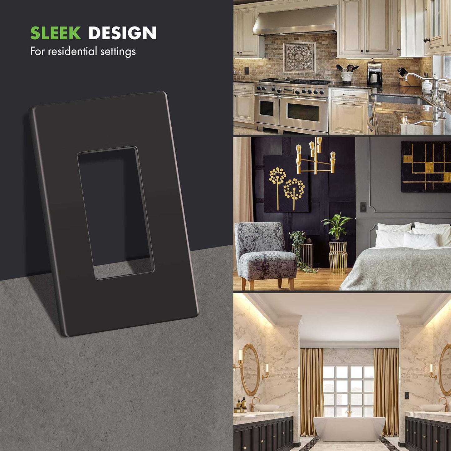 ENERLITES Elite Series 1-Gang Screwless Decorator Wall Plate Outlet Cover with Child Safety, Unbreakable Polycarbonate, Dark Bronze