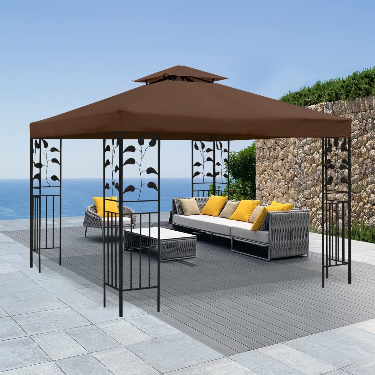 ERFEI 118"x118" Gazebo Canopy Replacement for 10x10ft Outdoor Shelter - Double Tiered Canopy Cover