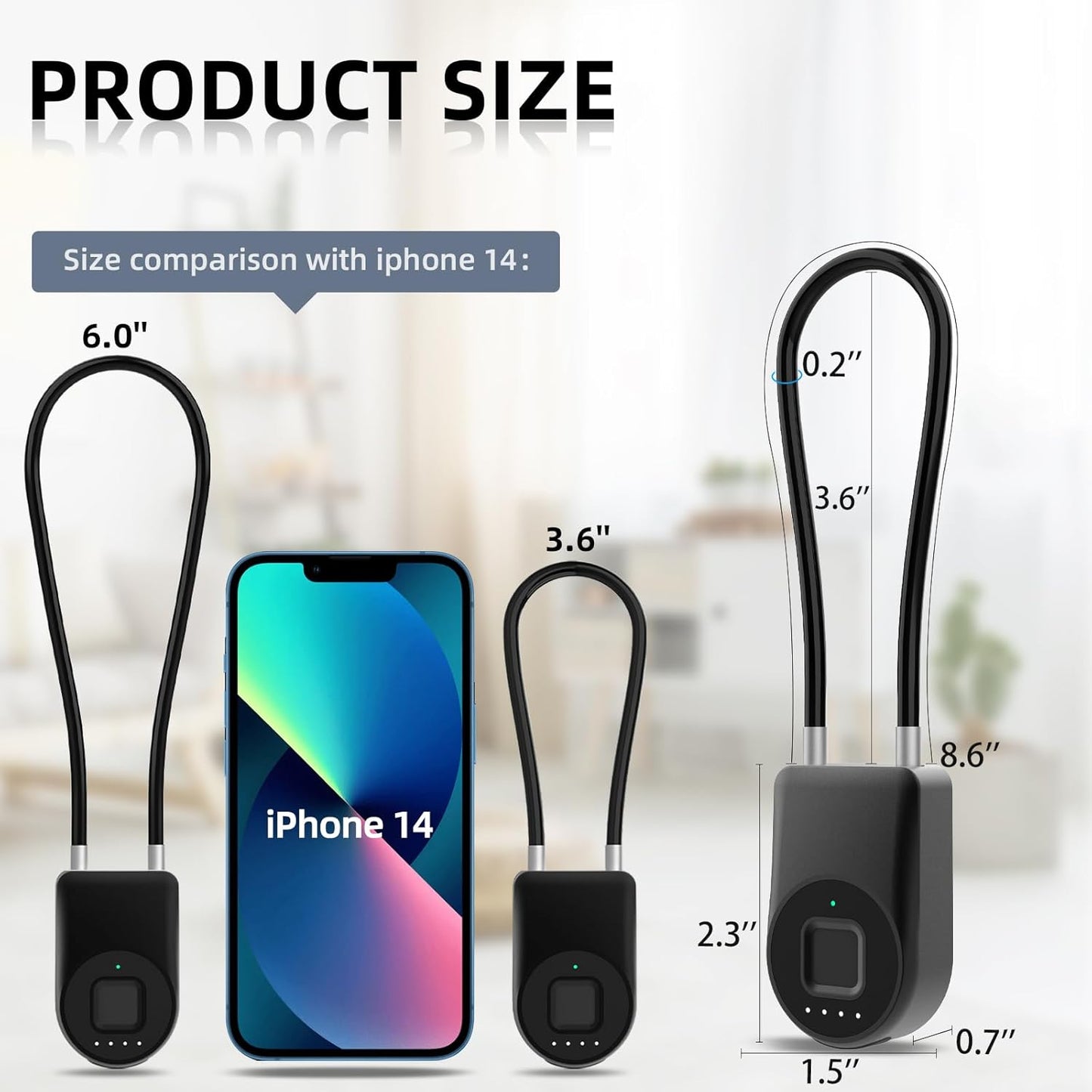 Eseesmart Long Shackle Fingerprint Cable Lock with APP Control - Waterproof Outdoor Padlock for Gym, Luggage, Cabinets - WildKart