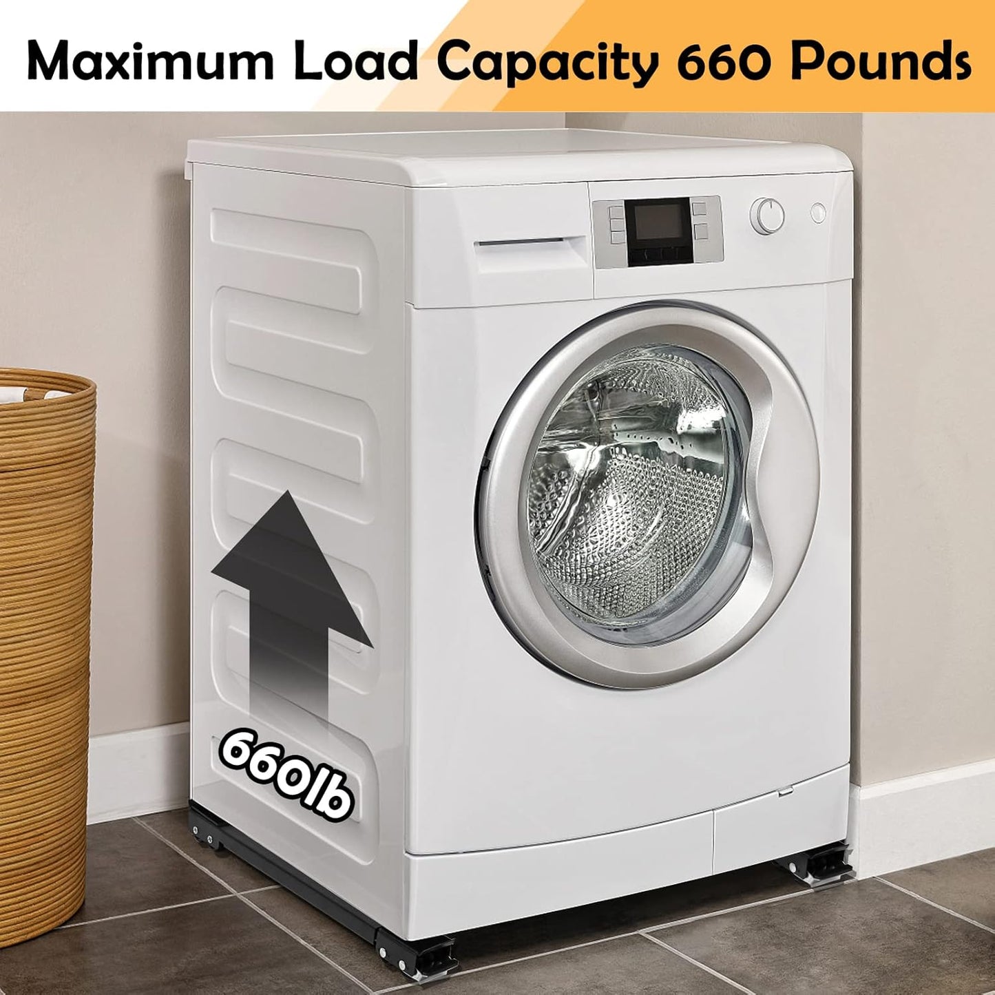 Extendable Furniture Mover Tools with 24 Rollers & Brakes - Heavy Duty Appliances Roller Equipment for Washing Machines, Dryers, Refrigerators - Mobile Wheels with Strong Base Stand (660 lb Capacity, Black)