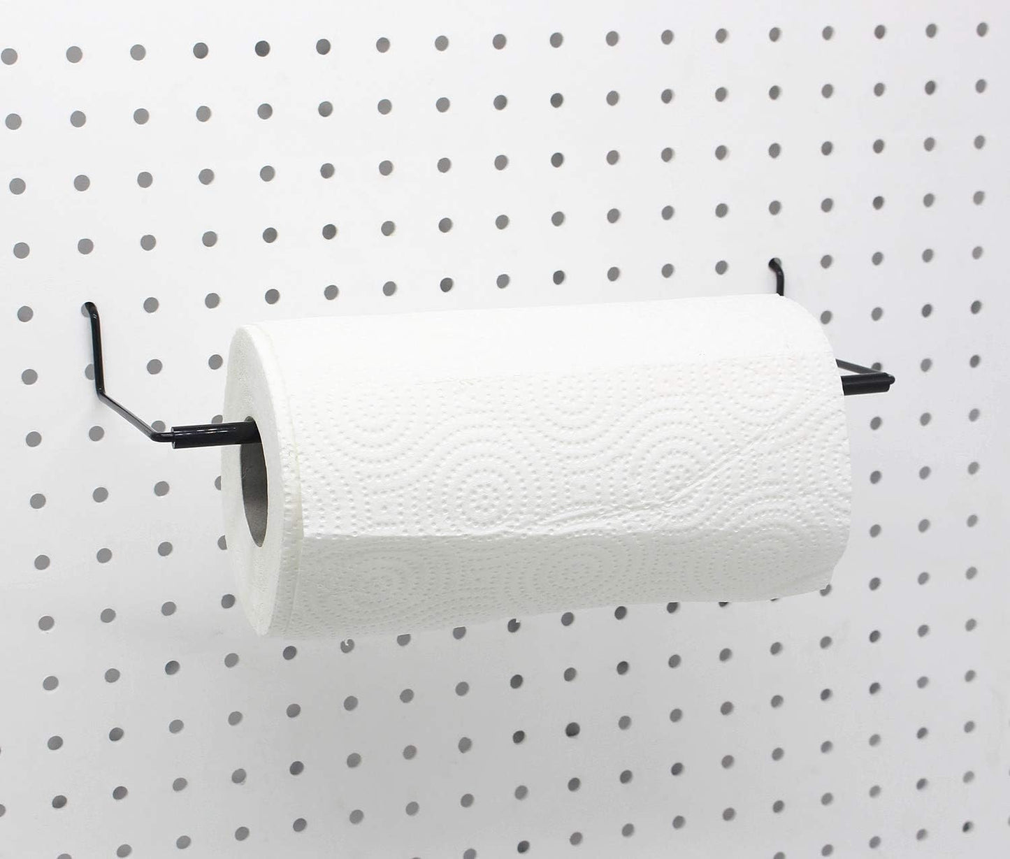 Extendable Paper Towel Holder for Pegboard - Set of 2 Black Hooks for Workshop, Garage, Kitchen, Laundry Room - Fits Standard Pegboards - Organization Accessory
