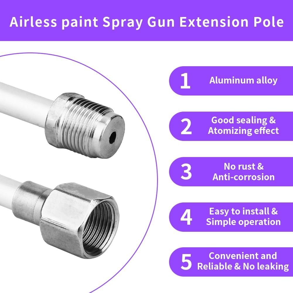 Extension Pole Set with Airless Spray Gun Tips for Paint Sprayer Wands - 5-Piece Set (8in 12in 20in 30in 40in)