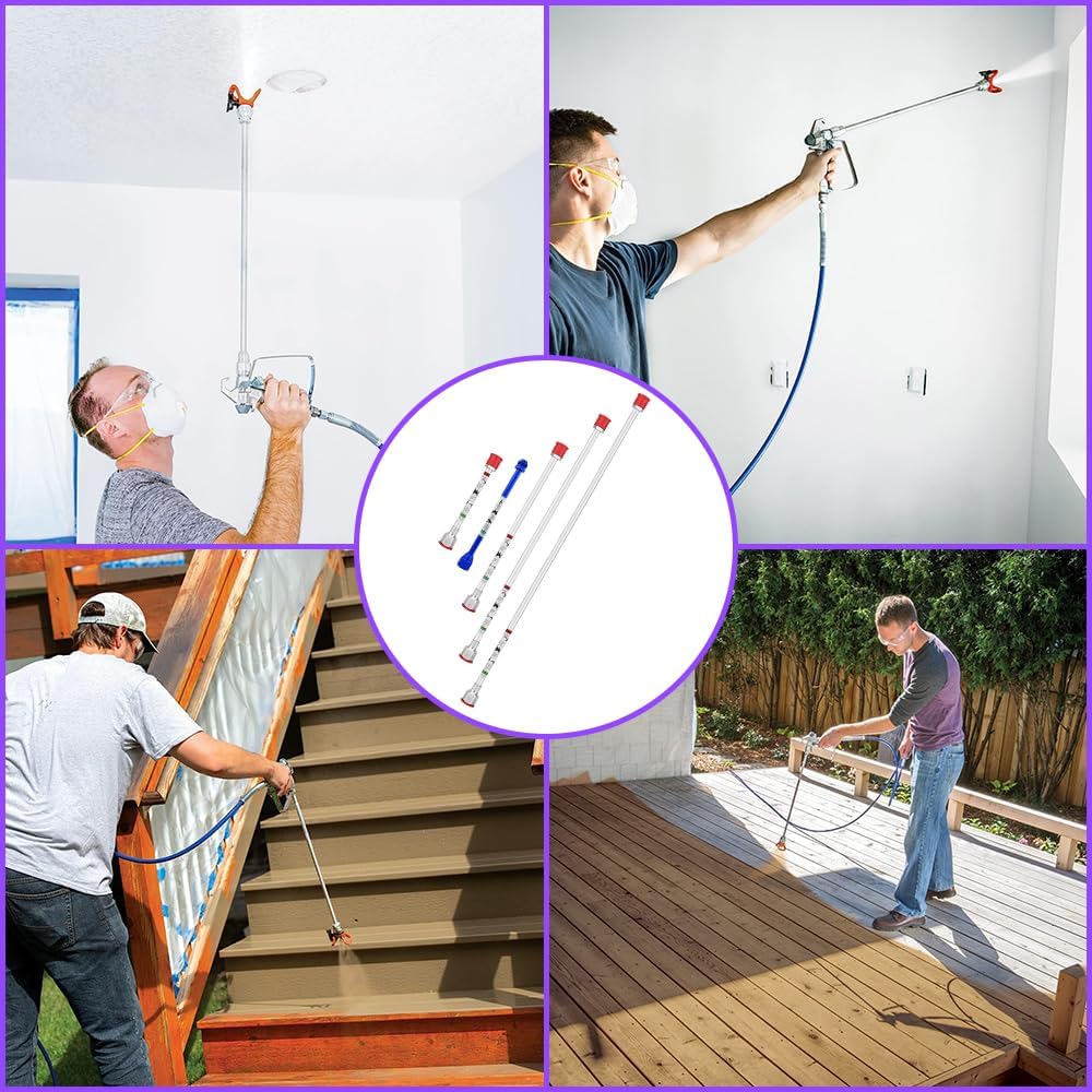 Extension Pole Set with Airless Spray Gun Tips for Paint Sprayer Wands - 5-Piece Set (8in 12in 20in 30in 40in)